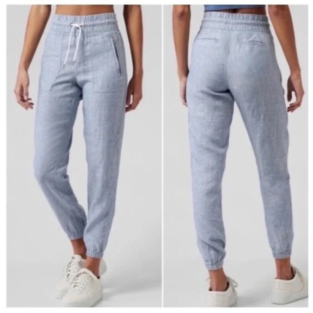 Athleta Cabo 100% Linen Jogger Pants Blue Size 2